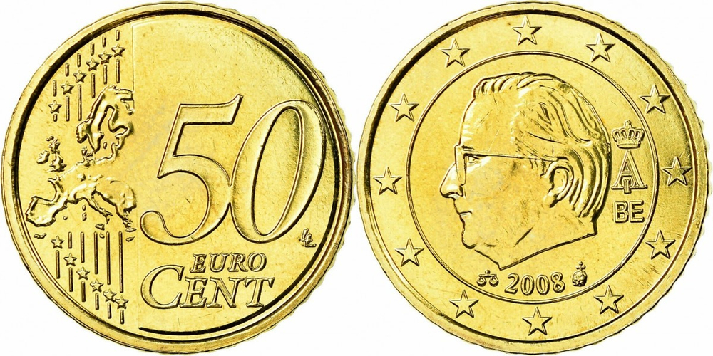 Бельгия 50 евроцентов, 2008 Король Альберт II XF
