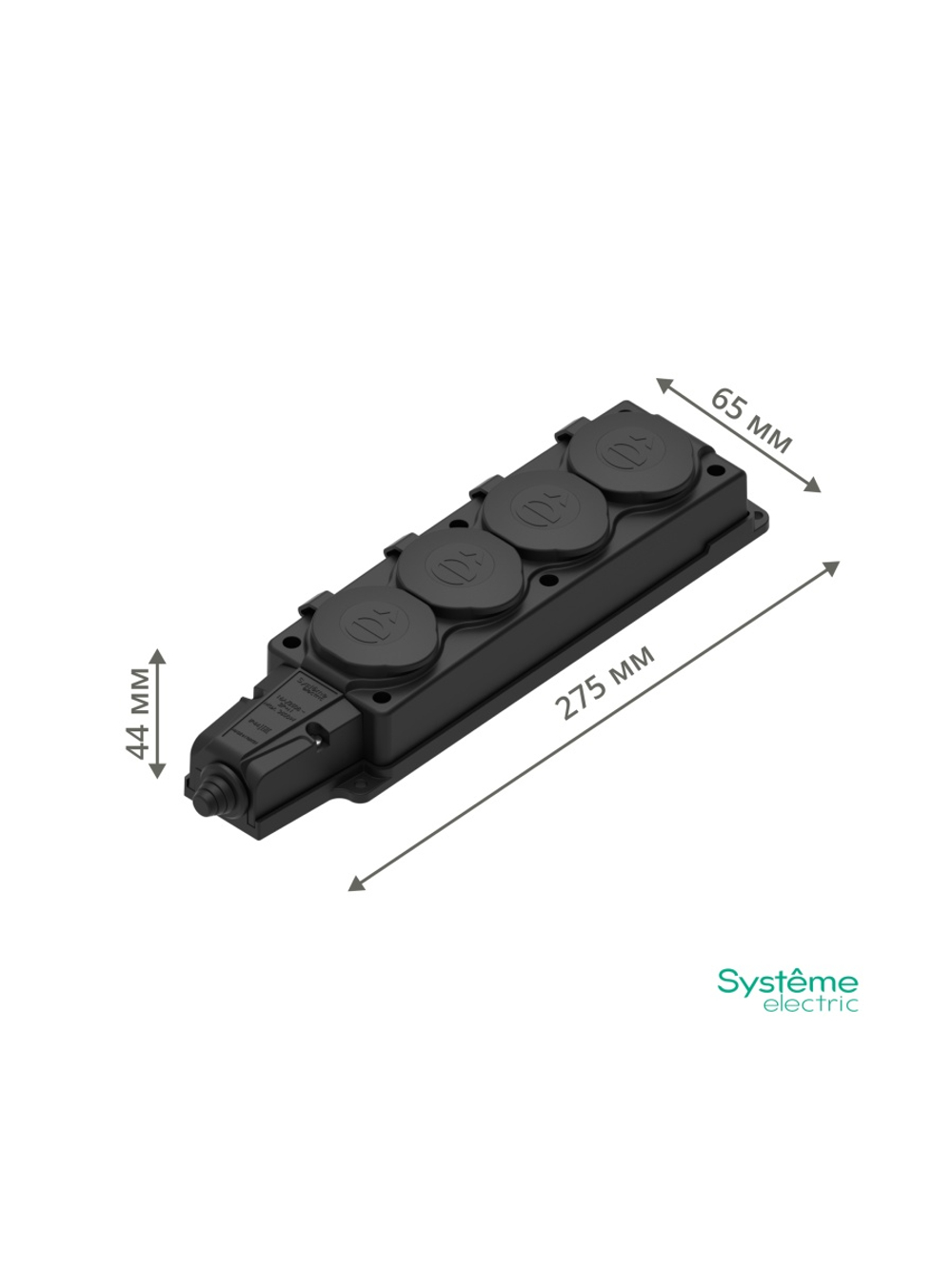 Колодка удлинителя 4-м MultiSet 16А 250В IP44 с заземл. каучук черн. SE MST4104BK