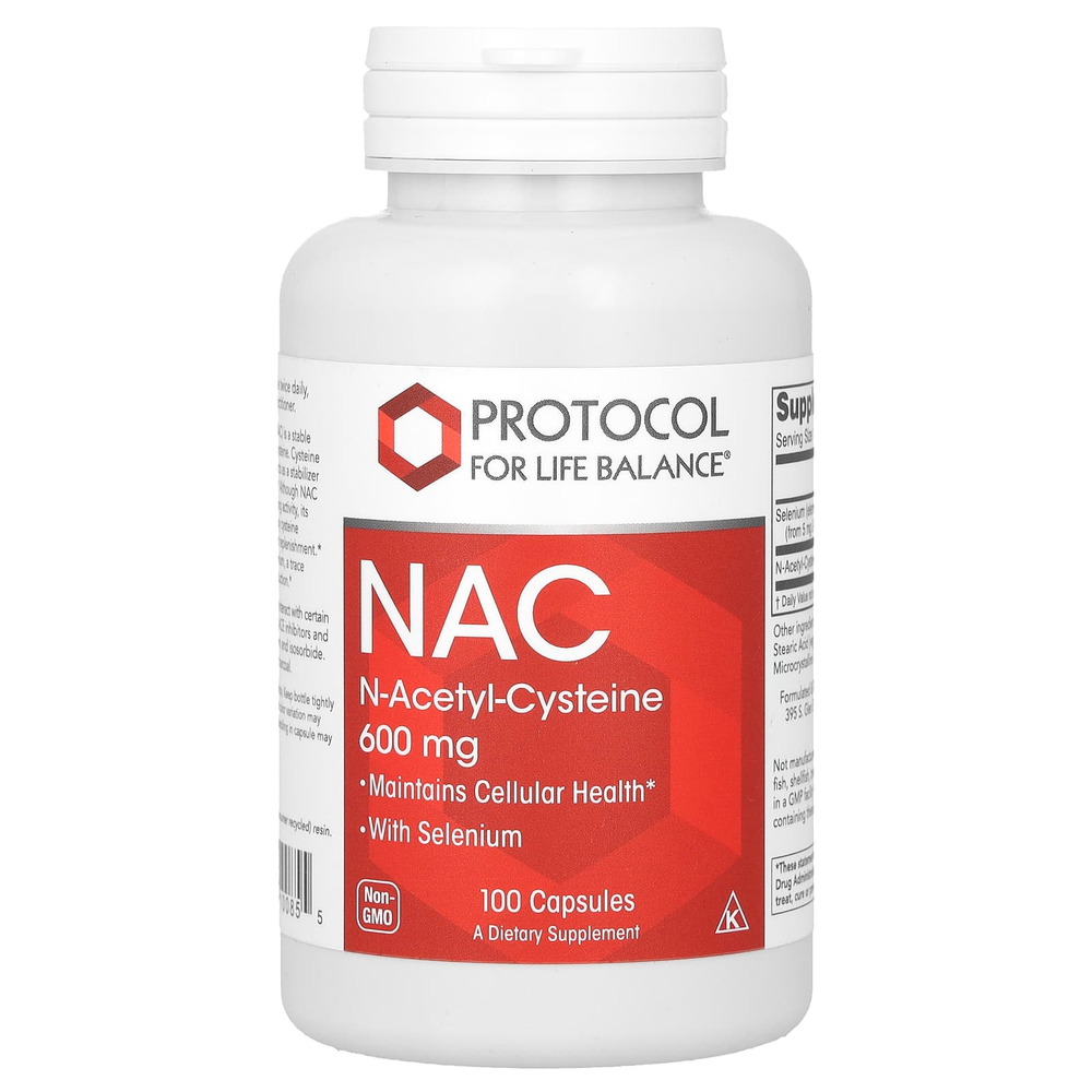 Protocol for Life Balance, NAC, N-ацетилцистеин, 600 мг, 100 вегетарианских капсул