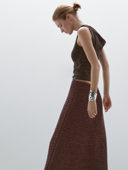 Massimo Dutti Топ из хлопка с драпировкой и узлом, коричневый