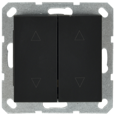 Выключатель двухклавишный для штор 10A 250V~ с накладкой, цвет черный матовый (soft touch)