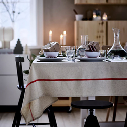 ВИНТЕРФИНТ VINTERFINT Скатерть 145х320 см, кремовая/красная