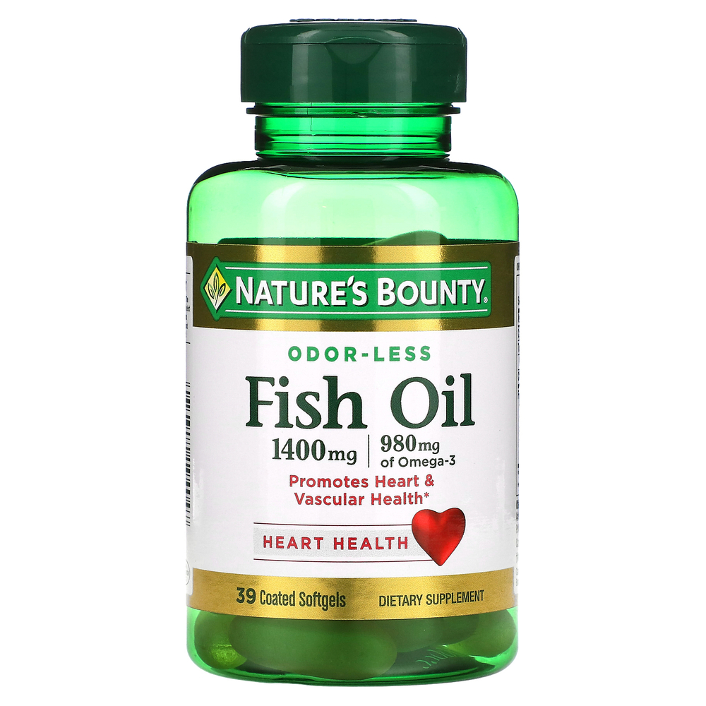 Nature's Bounty, рыбий жир, без запаха, 1400 мг, 39 капсул, покрытых кишечнорастворимой оболочкой