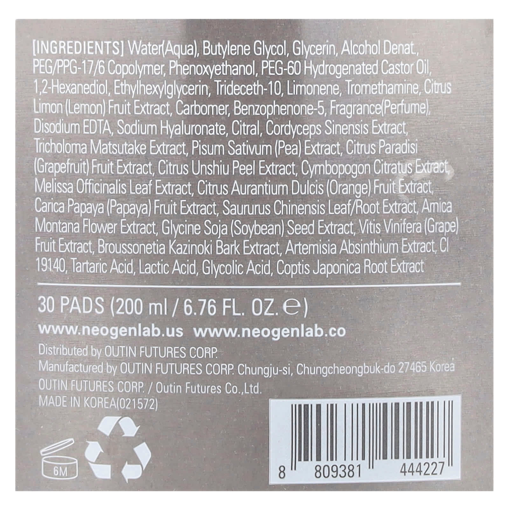 Neogen, Bio-Peel +, салфетки для пилинга, лимон, 30 штук