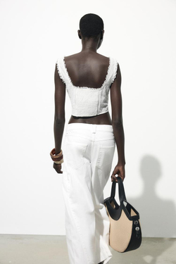 ZARA ТОП-КОРСЕТ С КРУЖЕВОМ, БЕЛЫЙ