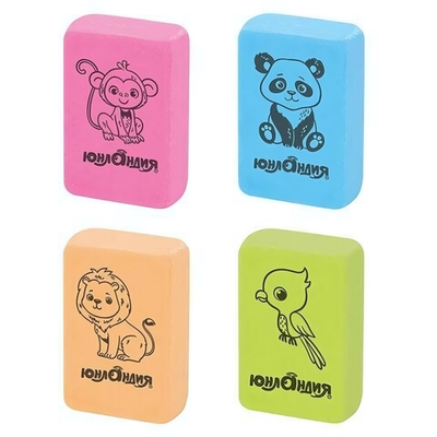 Ластик 28х18х10мм. прямоугольный "Зверушки" (Юнландия)