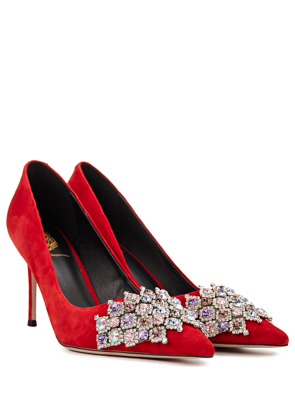 Женские туфли из замши красные со стразами