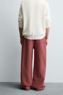 ZARA БРЮКИ СВОБОДНОГО КРОЯ В ПОЛОСКУ, КРАСНЫЙ