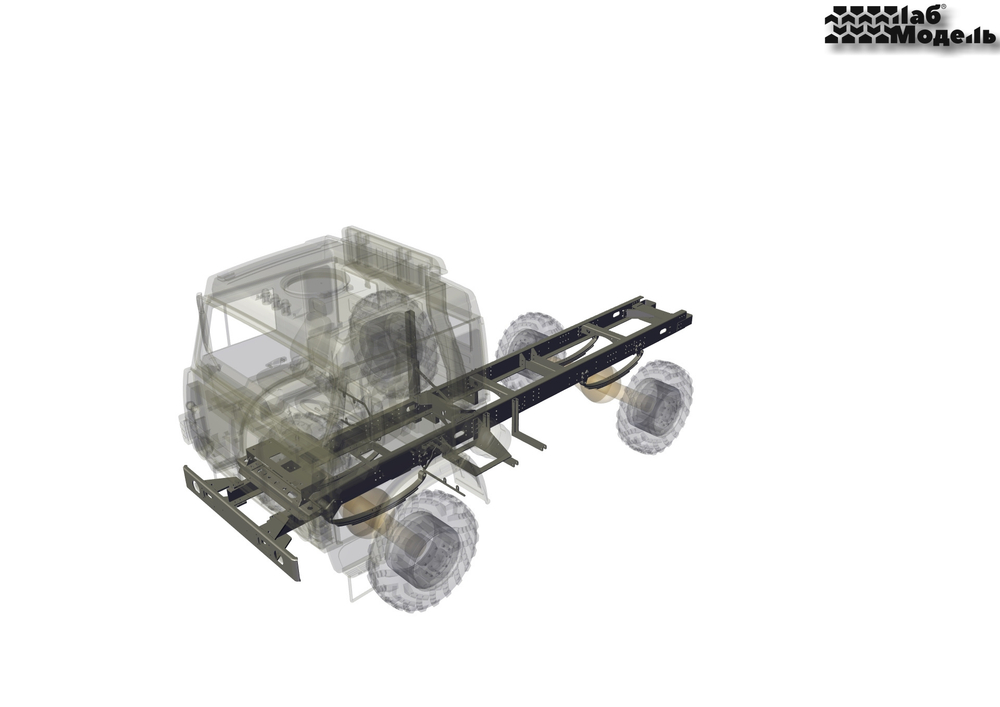 Steel frame for truck with 4x4 wheel formula in 1:10 scale