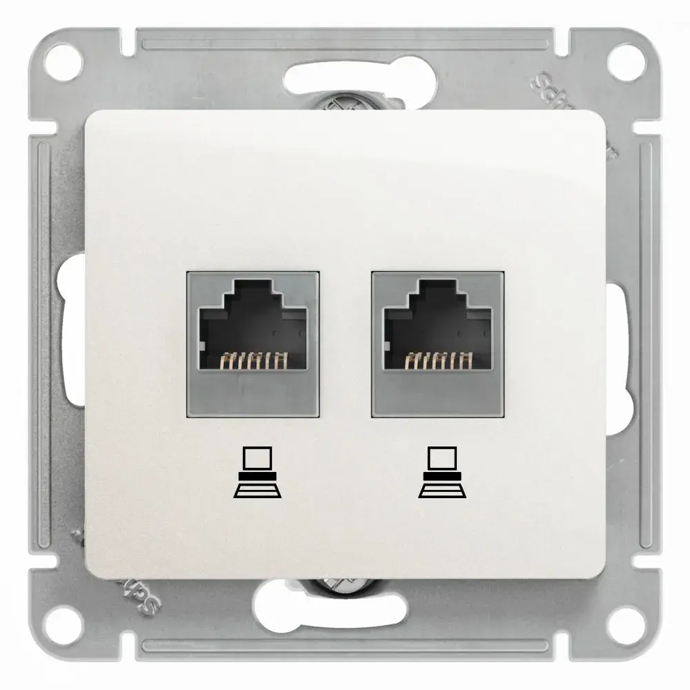 GLOSSA РОЗЕТКА двойная компьютерная RJ45+RJ45 кат. 5e, механизм, ПЕРЛАМУТР