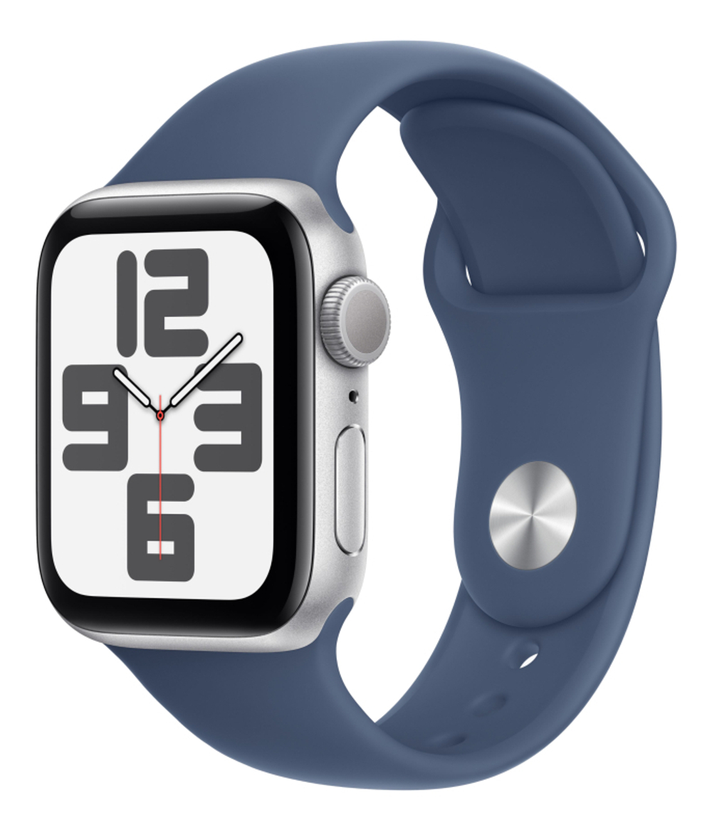Часы Apple Watch SE, 40 мм, алюминий серебристого цвета, ремешок Sport Band цвета «деним» (2024)