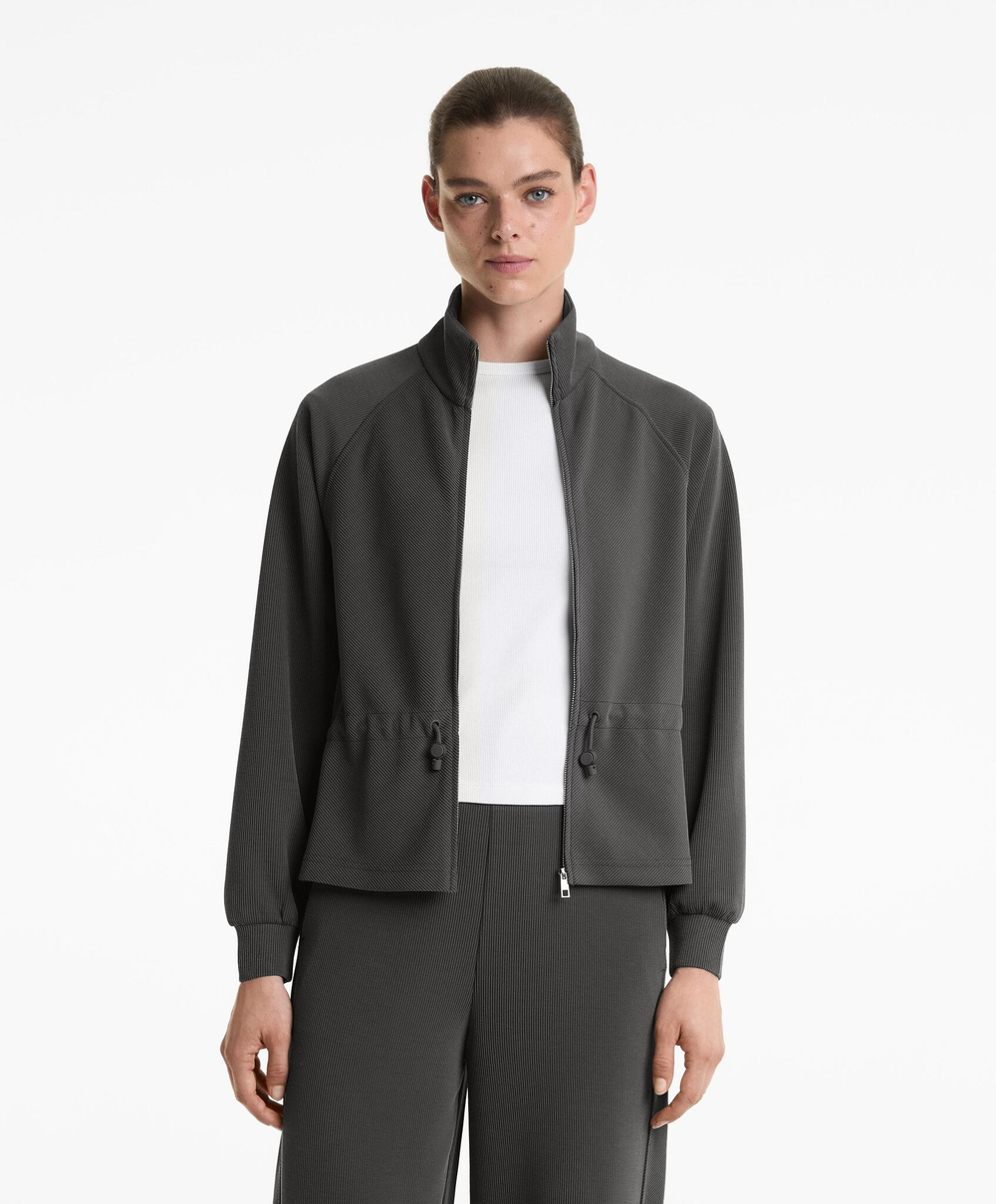 Oysho Стеганая куртка с регулируемой талией, темный антрацит