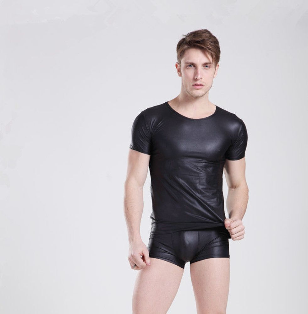 Мужская футболка под кожу черная Manstore Faux Leather Tee