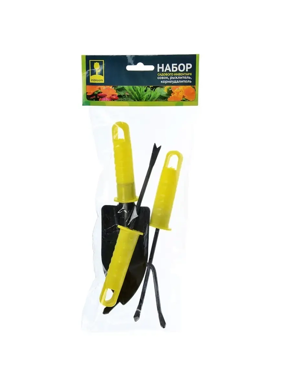 Набор садового инвентаря INBLOOM 21 см совок, рыхлитель, корнеудалитель, металл с пластиковой ручкой 181-014