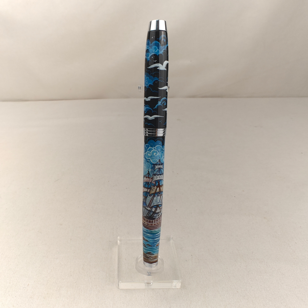 Ручка с колпачком с ручной росписью Палех "Парусник"