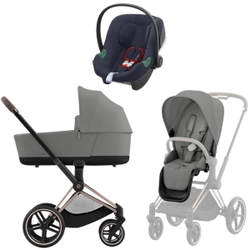 Коляска 3 в 1 Cybex Priam IV Rosegold complete и автокресло Aton B2 i-Size Bay Blue Mirage Grey