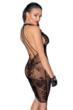 Облегающее платье из тюля с вышивкой Midi tulle dress with velvet straps in the back (Размер: L) (Цвет: черный)