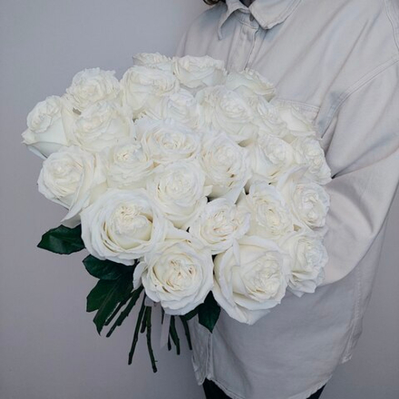 25 белых пионовидных роз Плайя Бланка