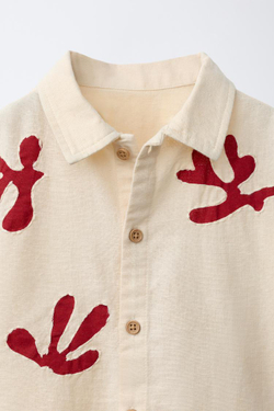 ZARA РУБАШКА ИЗ ЛЬНА С ВЫШИВКОЙ, ЭКРЮ