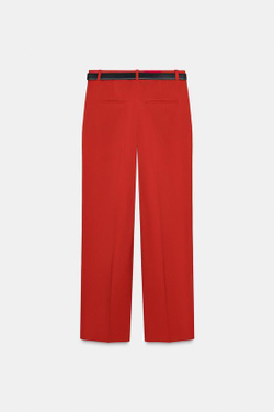 ZARA ПРЯМЫЕ БРЮКИ С ПОЯСОМ, ТЕМНО-РОЗОВЫЙ