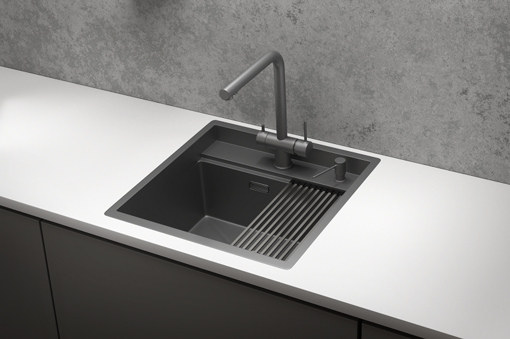 Granula KS-5051, ГРАФИТ МАТОВЫЙ, стальная кухонная мойка KITCHEN SPACE