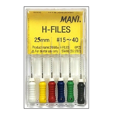 H-Files №15-40 (25мм) ассорти Mani Аш-Файлы (6шт.) Мани, корневой бурав ручной, эндодонтический