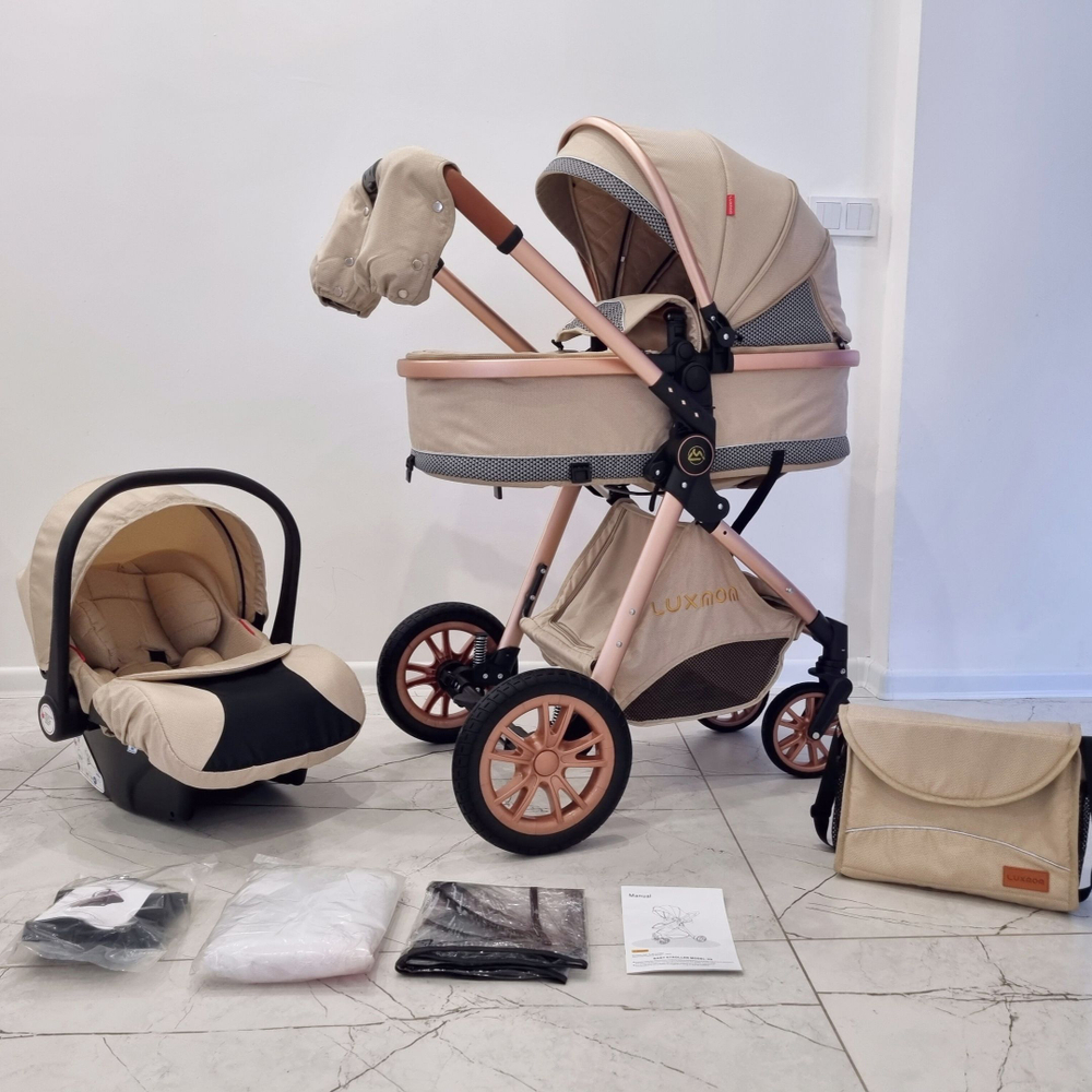Коляска-трансформер Luxmom V9 3в1 бежевый