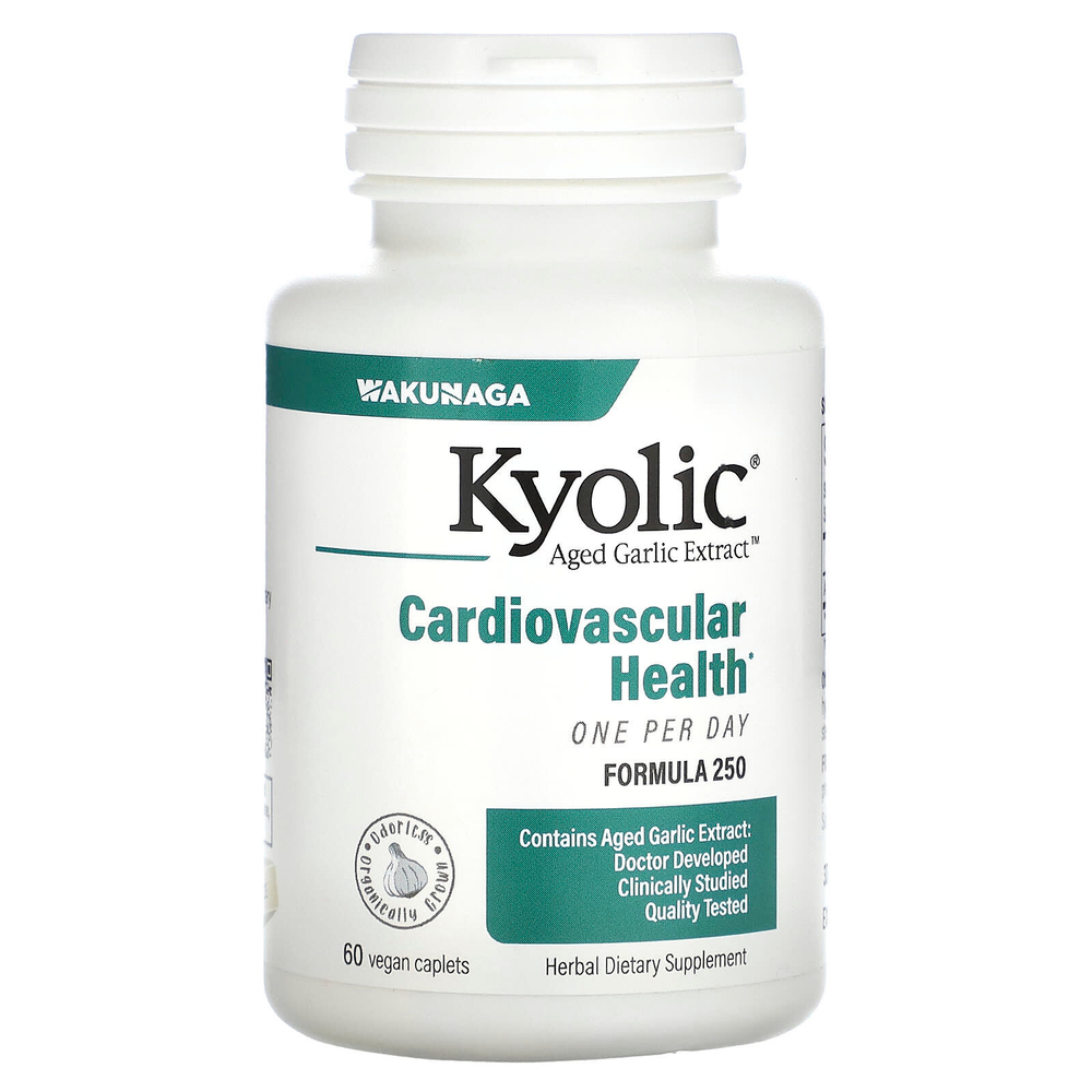 Kyolic, Aged Garlic Extract, экстракт чеснока для здоровья сердечно-сосудистой системы, приём 1 раз в день, формула 250, 60 веганских капсул (1000 мг в 1 капсуле)