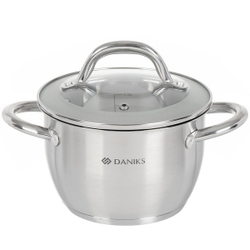 Кастрюля нерж, 2 л, с крыш, крышка стекло, Daniks, Перл, GS-01205-16, индукц