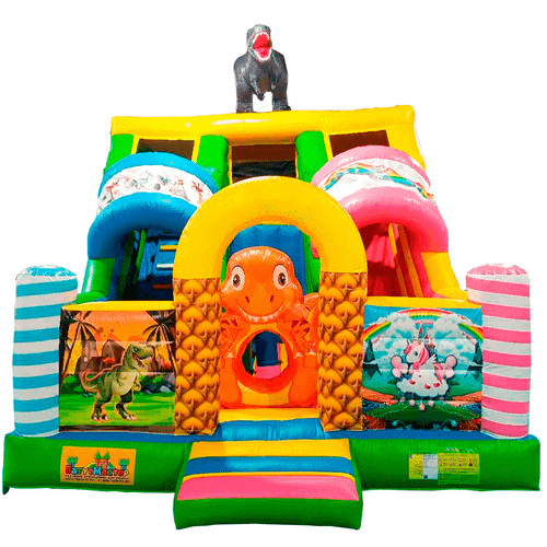 Детский надувной батут-горка «Динолэнд» с прямым скатом 6*5*6 м