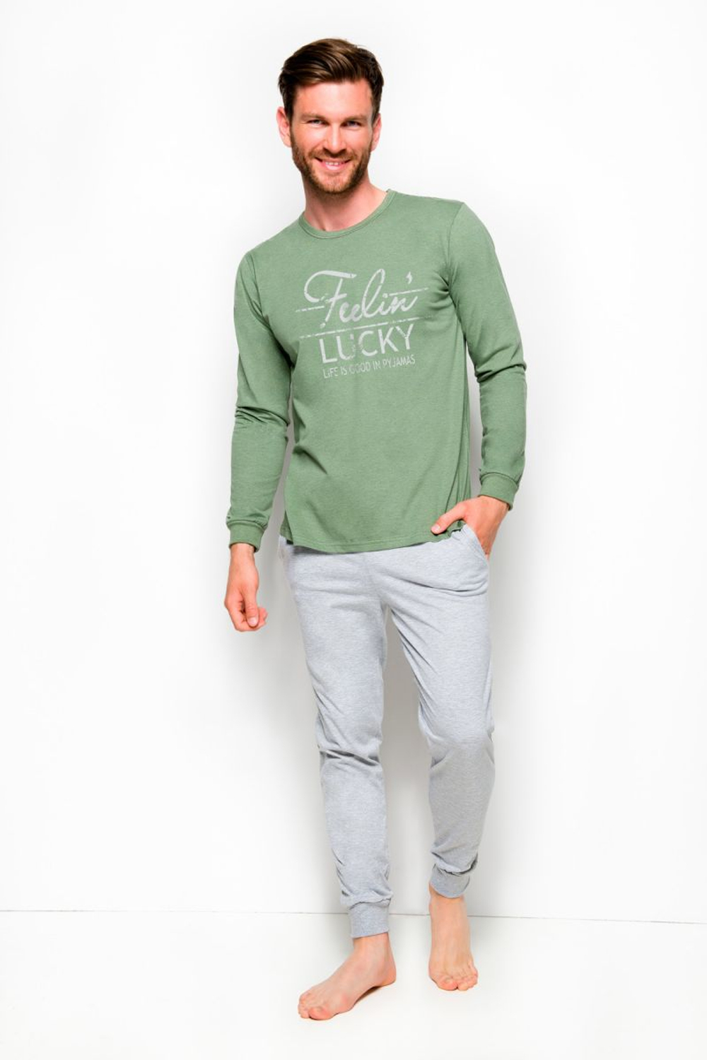 Мужская пижама Kamil со штанами (Размер: S) (Цвет: зеленый с серым)