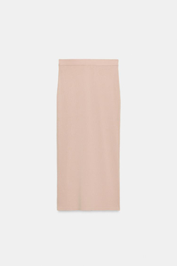 ZARA ТРИКОТАЖНАЯ ЮБКА МИДИ, ТЕЛЕСНО-РОЗОВЫЙ