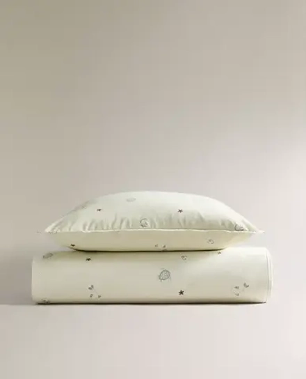 ZARA HOME ДЕТСКИЙ ПОДОДЕЯЛЬНИК С МОРСКИМИ МОТИВАМИ, СВЕТЛО-ЗЕЛЕНЫЙ