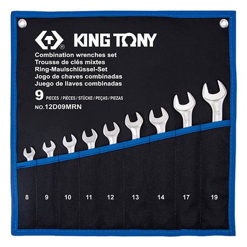 KING TONY (12D09MRN) Набор комбинированных ключей, 8-19 мм, чехол из теторона, 9 предметов