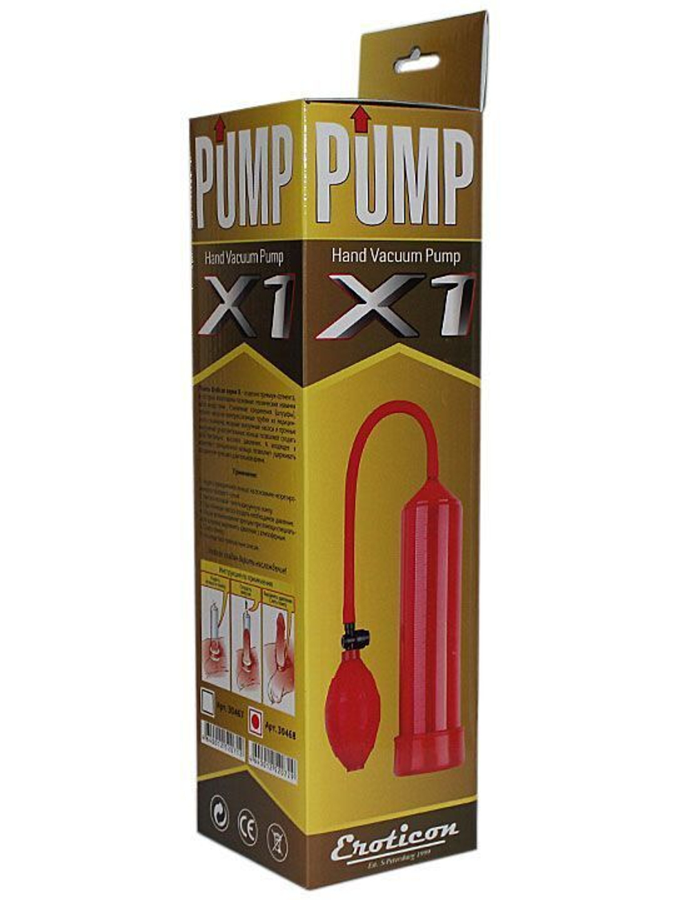 Красная вакуумная помпа Eroticon PUMP X1 с грушей (Цвет: красный)