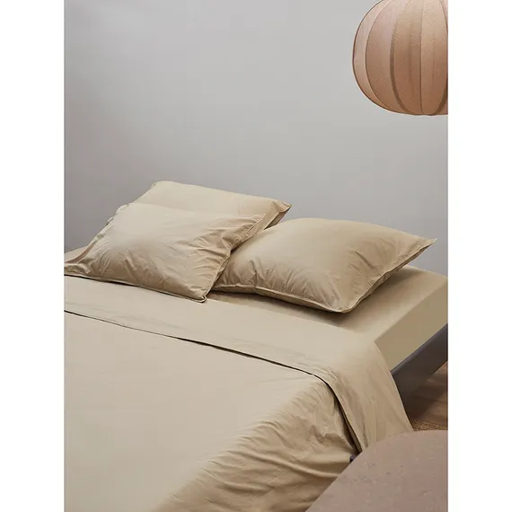 Простыня из стираного перкаля бежево-серого цвета из коллекции essential, 240х270 см