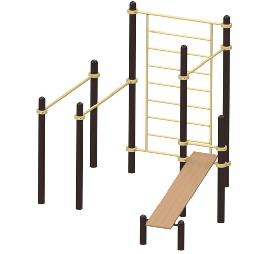 Спортивный комплекс №69 с турником, брусьями, скамьей и шведской стенкой, 2740*3200*2700 мм., D=89 мм.