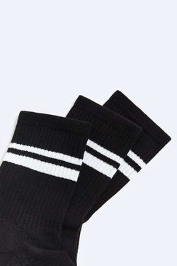ZARA НАБОР ИЗ ТРЕХ ПАР НОСКОВ С ПОЛОСКАМИ, ЧЕРНЫЙ