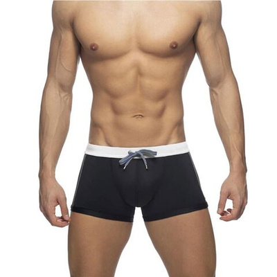 Черные мужские плавки-боксеры с серыми полосками по бокам (Размер: M) (Цвет: черный)