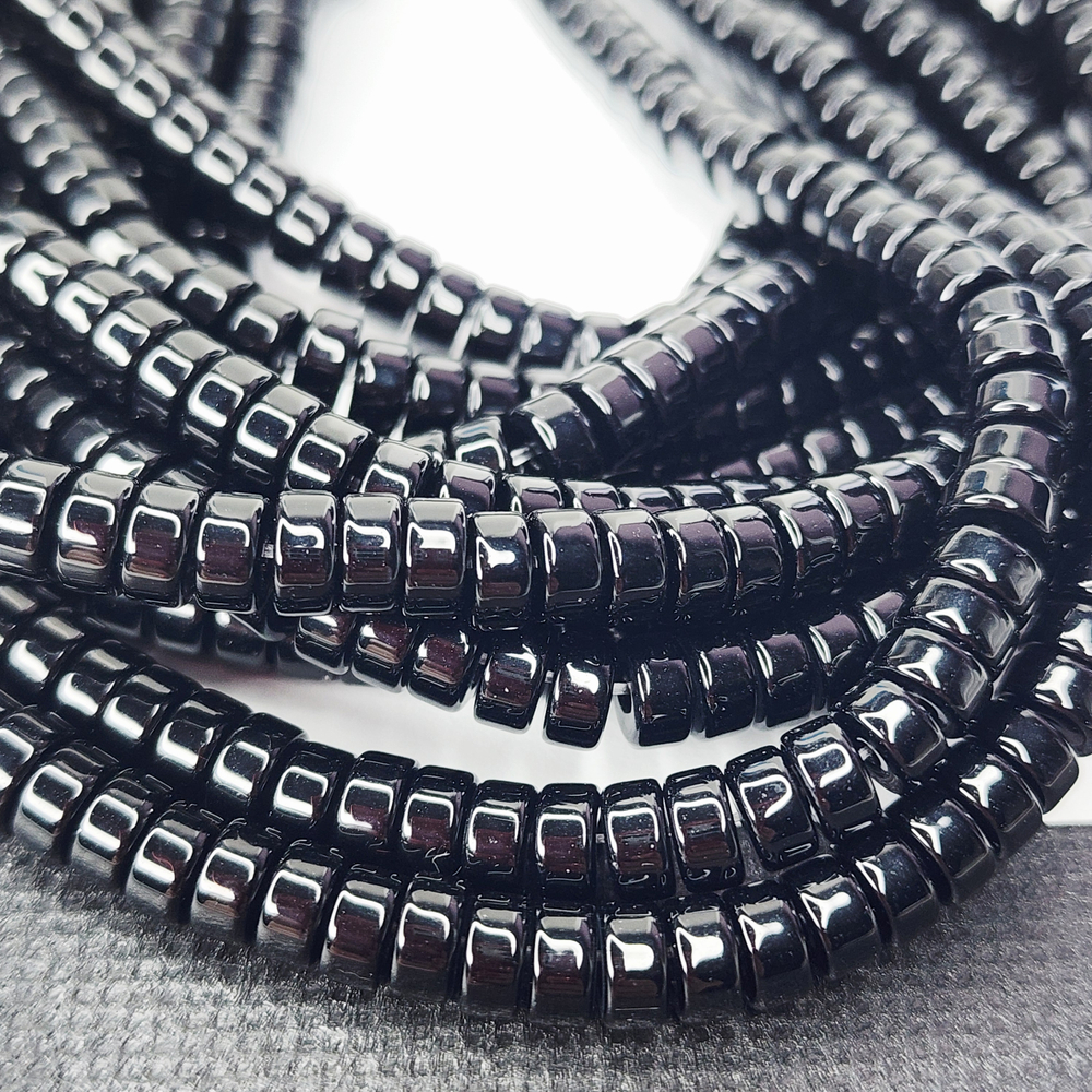 Бусины шайбы, рондель, черный, лэмпворк, стекло, р-р 6мм, цена за набор 10 шт