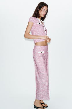 ZARA БРЮКИ-КЮЛОТЫ ИЗ РЕЛЬЕФНОЙ ТКАНИ, РОЗОВЫЙ МЕЛАНЖ