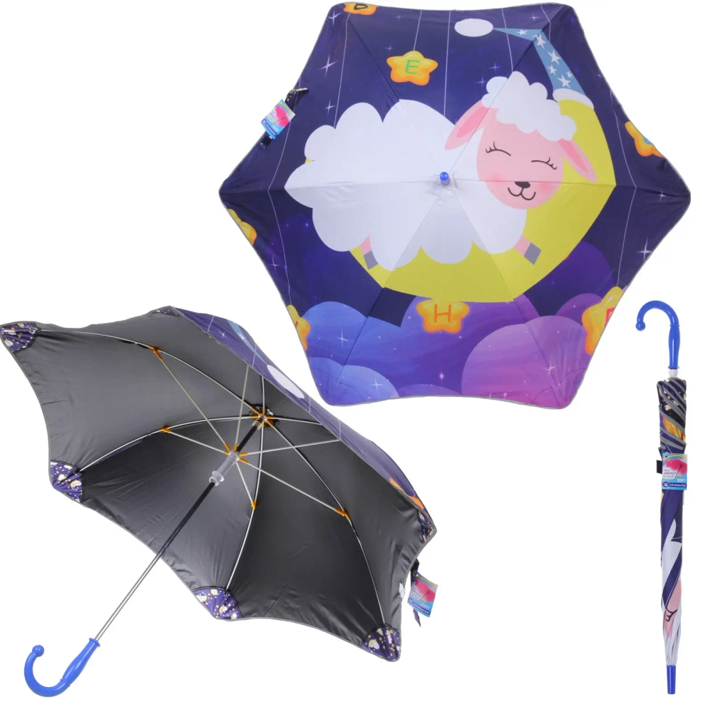 Зонт детский безопасный «KidsZontik», Барашек, светоотраж. элементы, плотный винил, длина 65см, d-90см