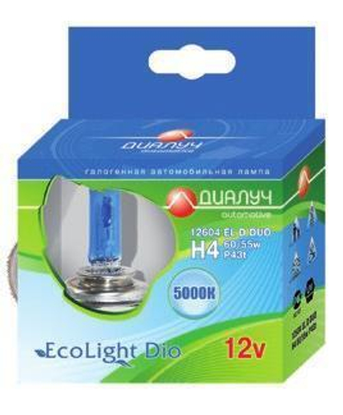 Лампа 12 В H4 60/55 Вт Р43 Eco Light 5000К галогенная 2 шт. Диалуч 12604 EL Dio-2