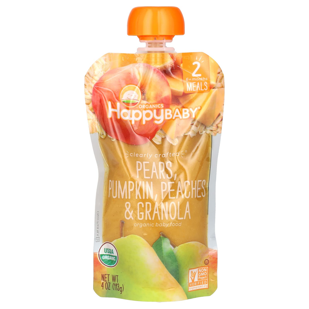 Happy Family Organics, Happy Baby®, органическое детское питание, для детей от 6 месяцев, груши, тыква, персики и гранола, 113 г (4 унции)