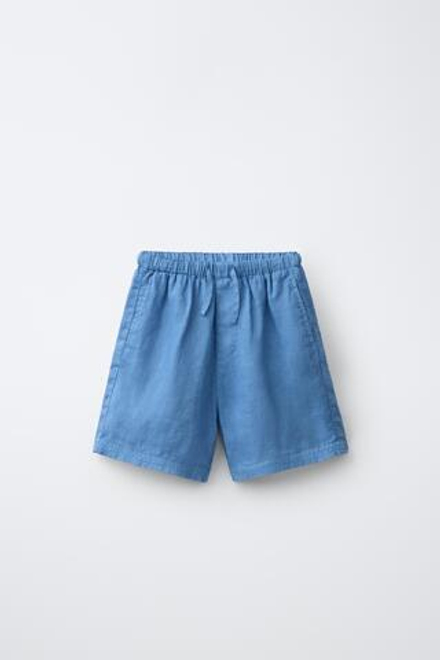 ZARA ШОРТЫ ИЗ 100% ЛЬНА, ЭКРЮ/СИНИЙ