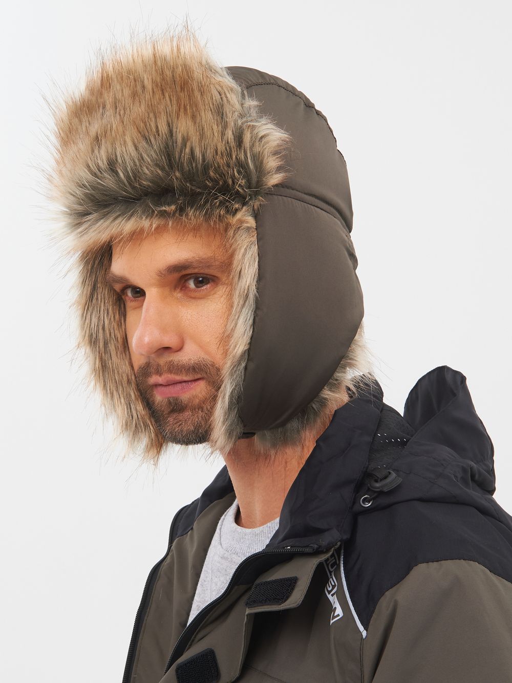 Шапка ушанка с маской Евро Енот ткань Taslan цвет Хаки