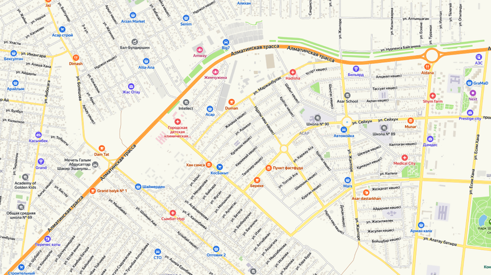 План - схема города Шымкент на стену 2026 год 150 см х 220 см