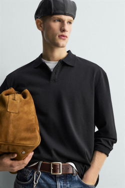 ZARA ПОЛО RELAXED FIT, ЧЕРНЫЙ