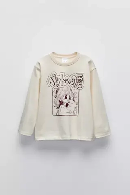 ZARA ФУТБОЛКА С ВЫШИВКОЙ НА РУКАВАХ, ЭКРЮ
