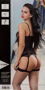 Соблазнительный корсаж в комплекте с трусиками и чулками (Размер: S-M-L) (Цвет: черный)